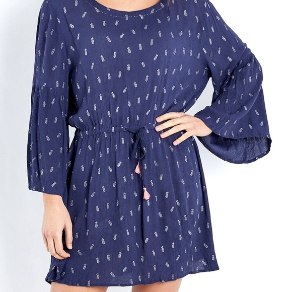 NWT HATLEY Selena Boho Tunic Dress Navy Silver Pineapples Tassels XS MSRP $268 - Picture 2 of 9